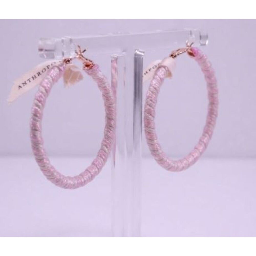 Anthropologie Women's Pink and Beige Twisted Cord Hoop Earrings NWT 78